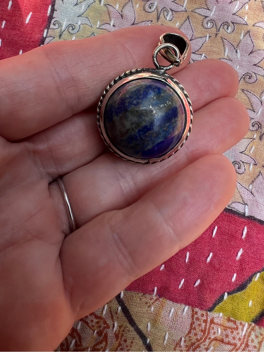 Tibetan Lapis Lazuli Sphere Pendant in Silver